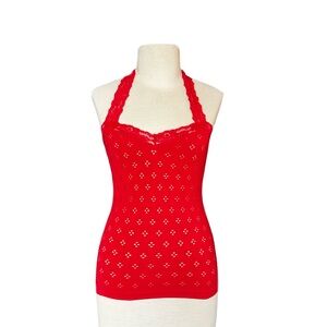 Free People Red Distressed Knit Halter Tank